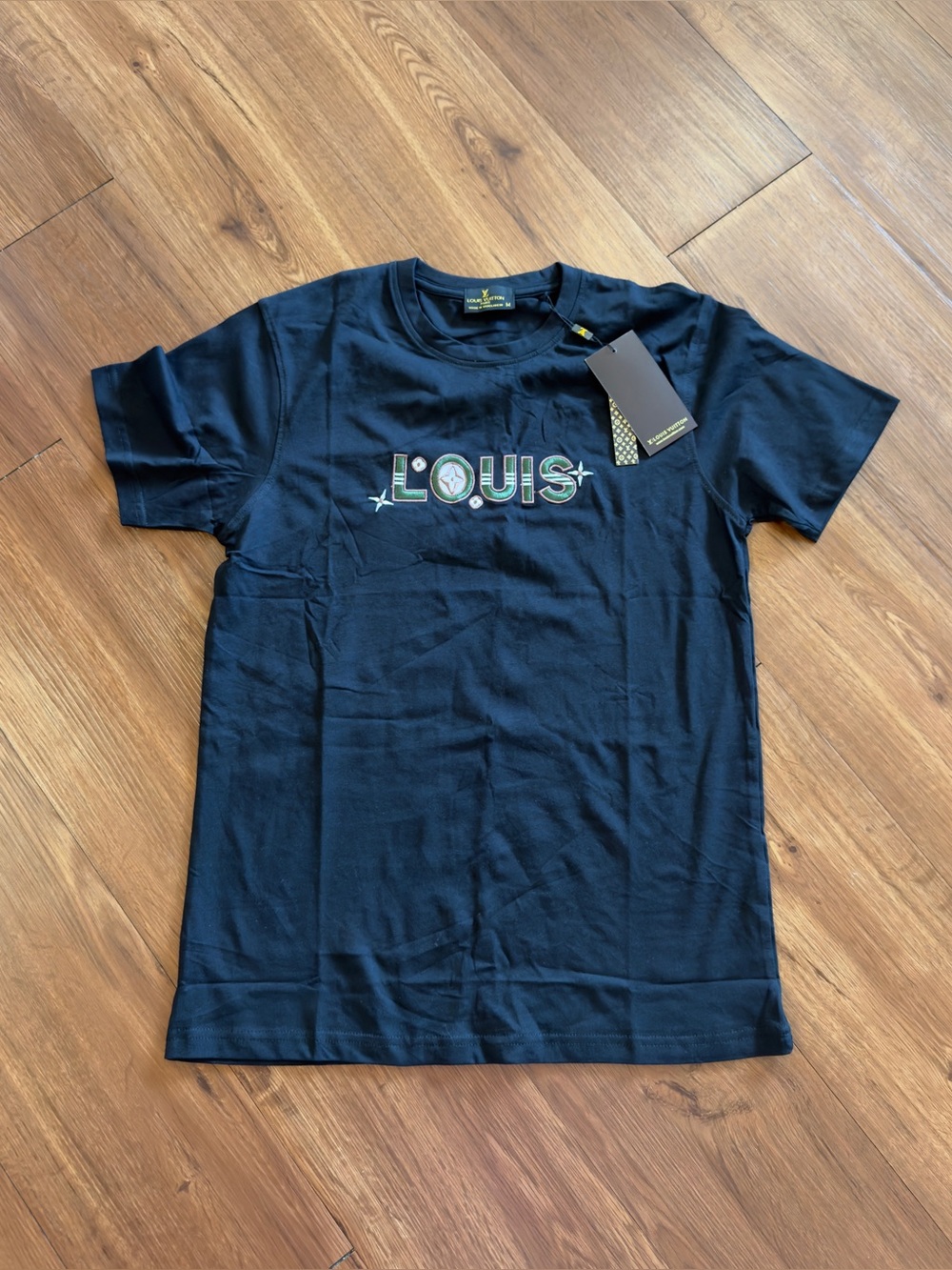 Louis Vuitton Black 'LOUIS' Embroidered Crew Tee
